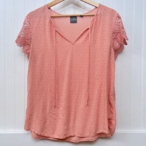 Soho NY&Co Top Coquette Fairy Princess Peach Pink Doily Lace Floral Women's‎ L